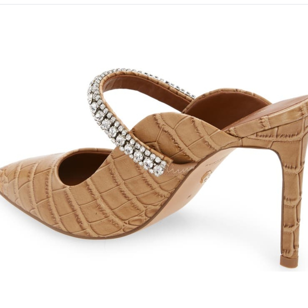 Kurt Geiger Brown Croc-Embossed Mules with Silver Strap - Picture 2 of 4